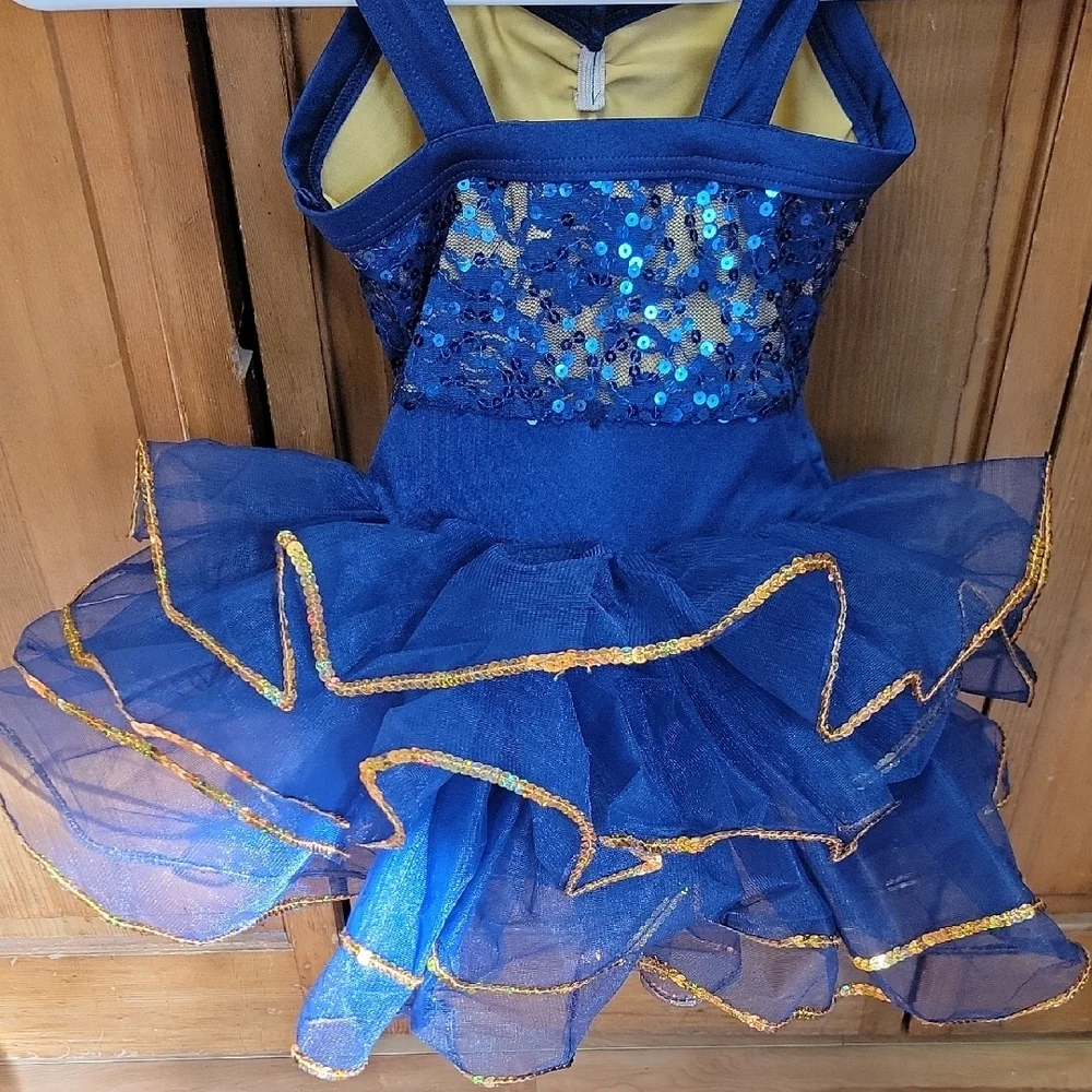 Weissman Size SC (6/6X) Navy & Gold Showtime Sequin Tutu Dance Costume #13838